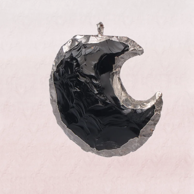 Black Obsidian Crescent Moon Pendant 